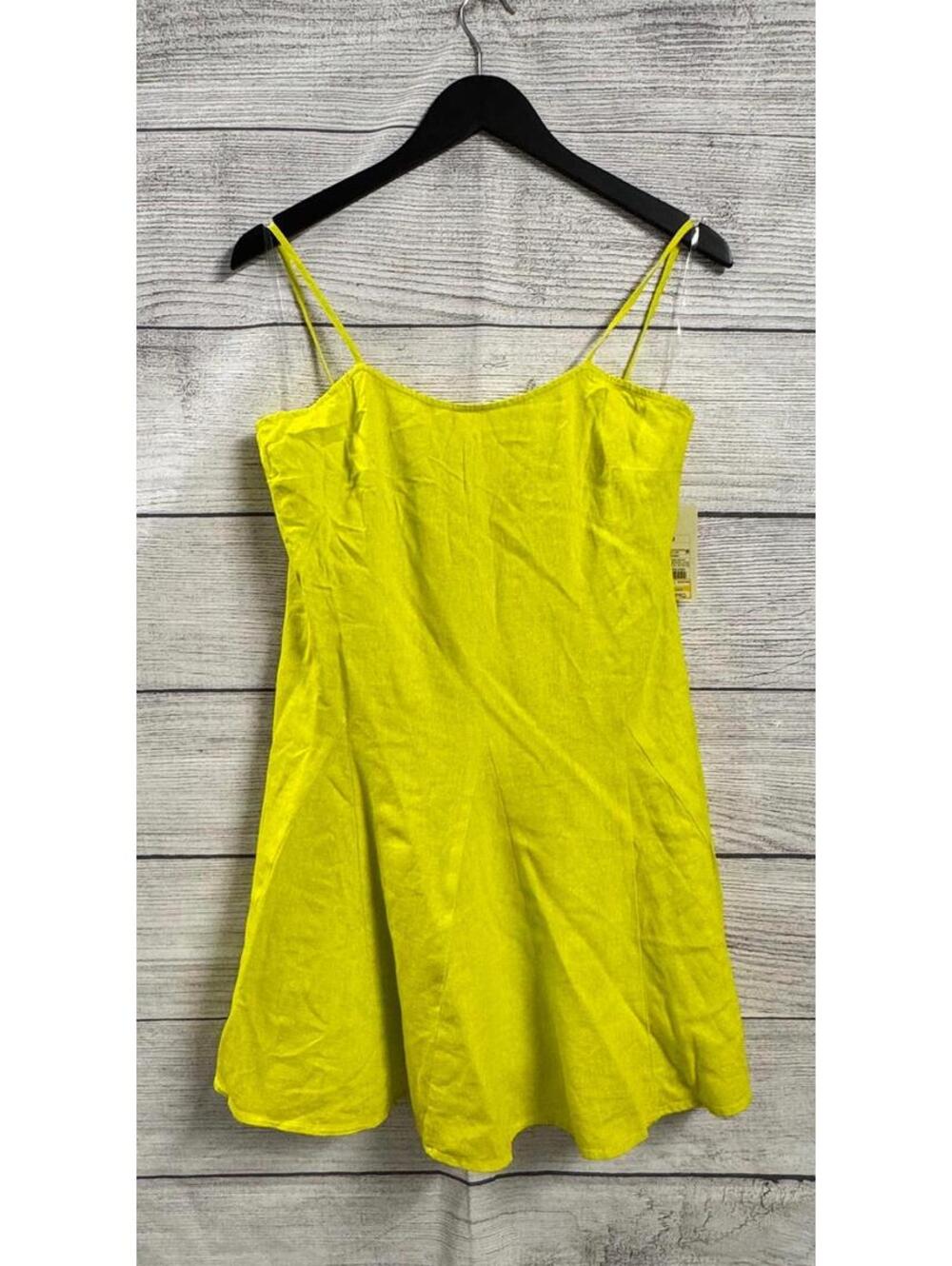 Linen mini dress Lime Green A-line Skater Dress flirty date wedding summer